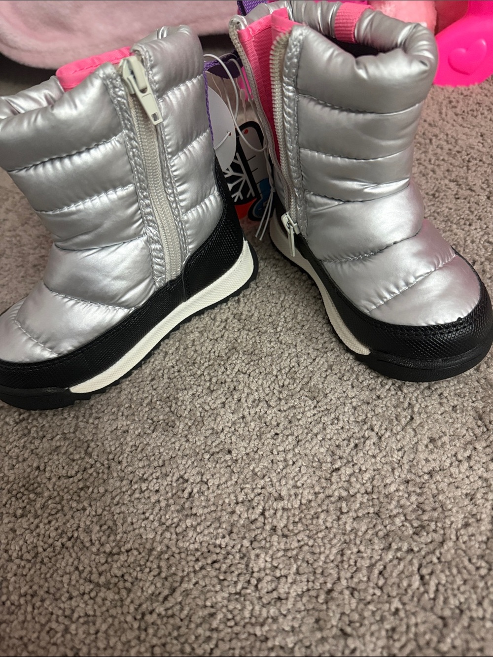 wonder nation Silver and Pink Kids Snow Boots